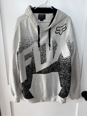 Fox Men’s Light Gray Hoodie with Black Graphic L
